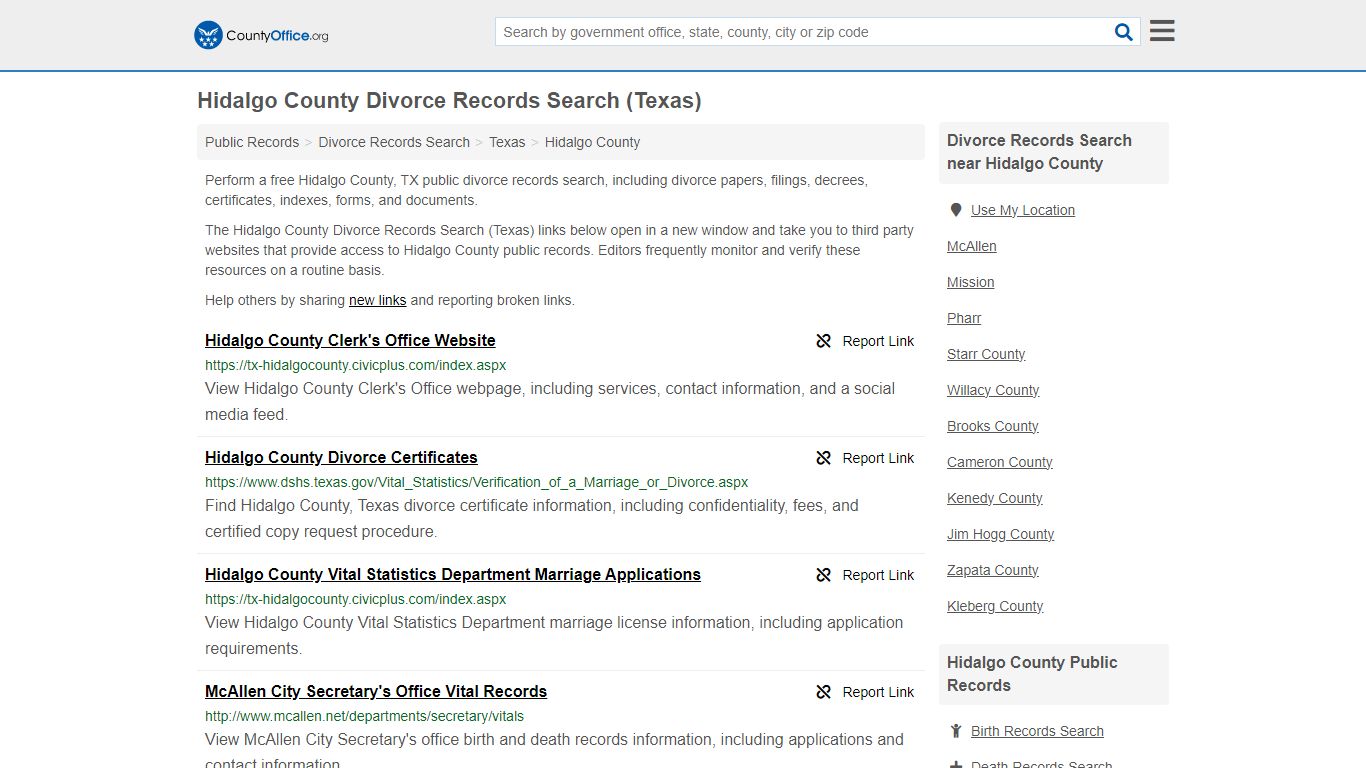 Hidalgo County Divorce Records Search (Texas) - County Office